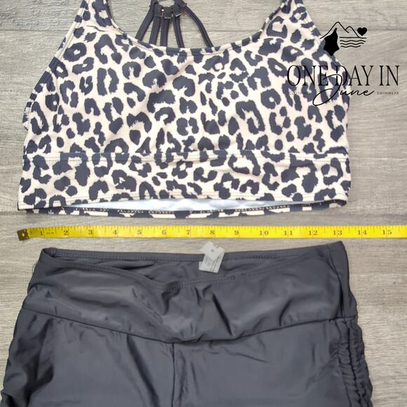 CharmLeaks Drawstring Shorts Leopard Crop Bikini Swimsuit Size M - Picture 3 of 4